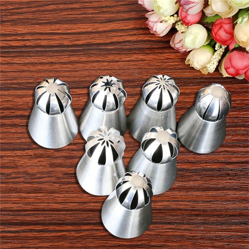 7pcs Russian Spherical Ball Stainless Steel Icing Piping Nozzle Pastry Tips Fondant Cupcake Baking T
