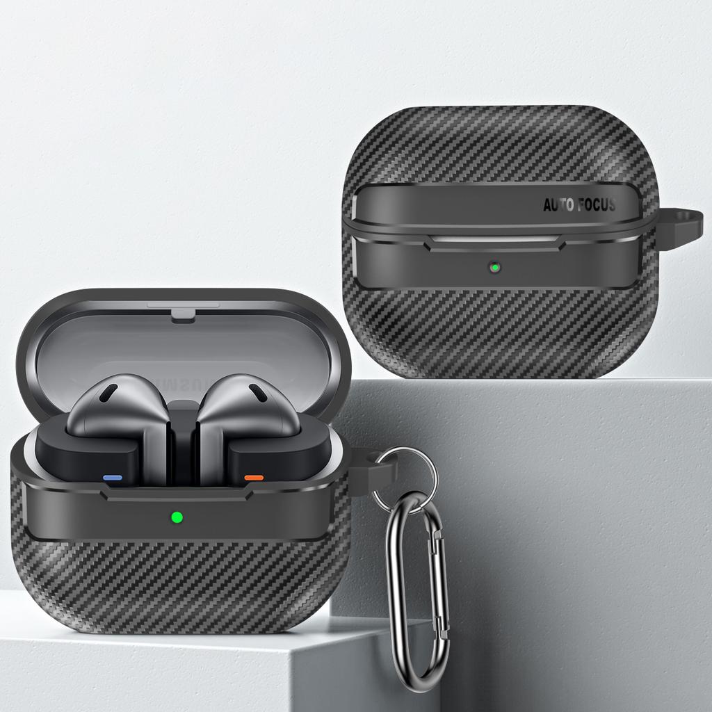 For Samsung Galaxy Buds3/Buds3 Pro Case Carbon Fiber Texture TPU Earbuds Protective Cover with Hook