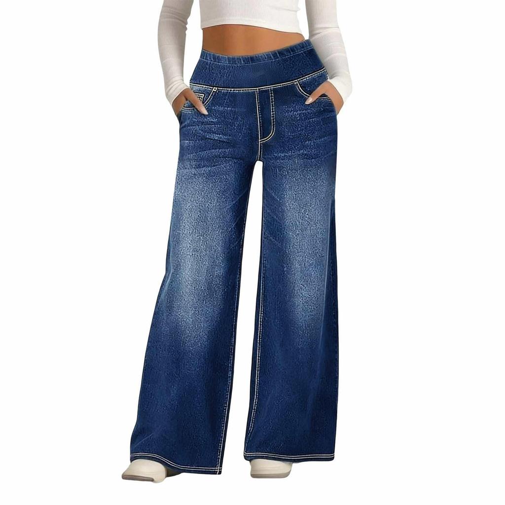 Women Wide Leg Relaxed Fit Denim Trousers Casual High Waisted Straight Pants Jeans