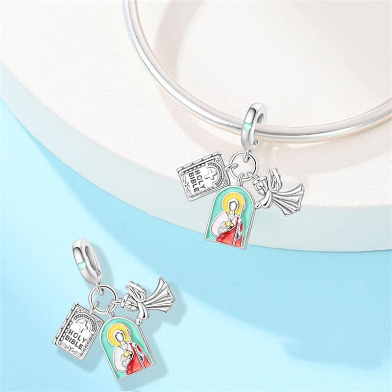 Charms Rame Bibbia Croce di Gesù Angeli Serie Preghiera Perline Charms Ciondolo Adatto Braccialetto Fai da te Gioielli da Donna