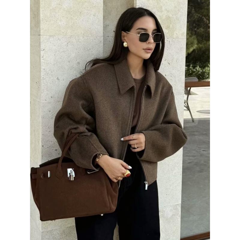 2025 Herbst Damen Wollmantel mit weitem Bein, dreifarbig, mit Reißverschluss (B88780)