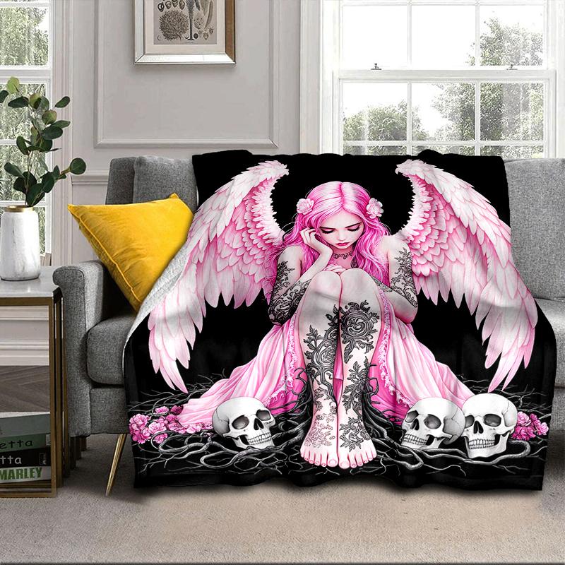 Ätherische rosa Engelskopf Decke Flanelldecke für Bett, Sofa, Camping, Wandern, Picknick Zubehör, Geschenk für Familie Fan Geschenke