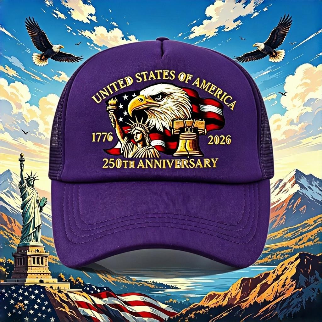 American Retro 250Th Anniversary Truck Cap 1776 -  American Eagle Patriotic Style Adjustable Mesh Printed Baseball Cap (For