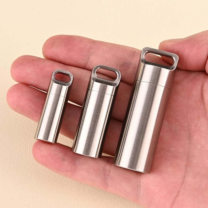 Small Keychain Pills Holder Small Watertight Stainless Steel Case For Organizing Camping Gear And Emergency Tool