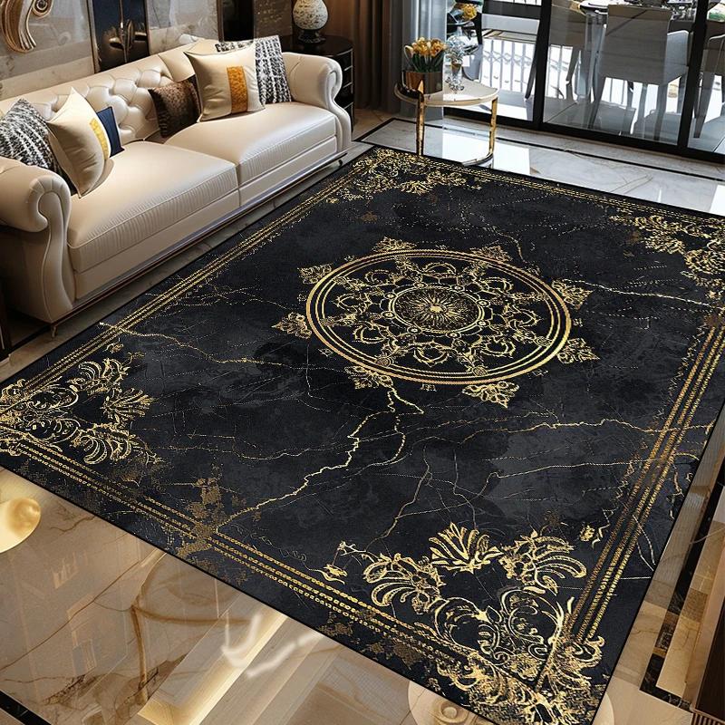 Luxury Modern Golden Carpet Abstract Living Room Decor Large Area Rug Coffee Table Side Mat Tapis Salon Home Decoration