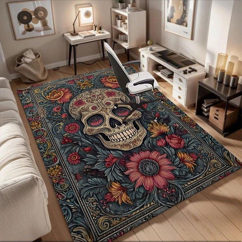 

Day of the Dead Sugar Skull Art PrintOffice Mat Home Decor Office Desk Chair Rugs Chair Carpet for office Chair Mat Gift For Halloween & Chr 60cm by 90cm