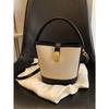 1PC Fashion Contrast PU Canvas Splice Buckle Handbag Water Bucket Bag Strap Long Shoulder Strap Crossbody Bag For Women's Daily Use