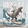 Funny Shower Curtain Brave Cat Cartoon Shower Curtain Waves Ocean Decor Fabric Shower Curtain Set With Hooks Bathroom Decoration