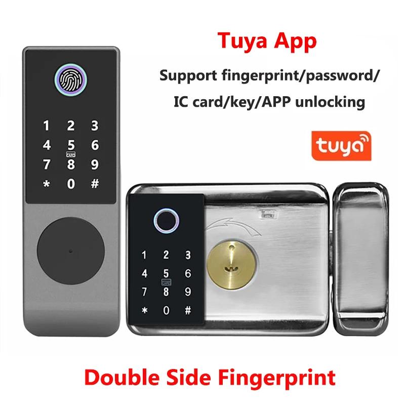 Double Side Fingerprint Lock Waterproof Tuya Wifi Bluetooth TTLock App IC Card Digital Code Keyless Electronic Smart Door Lock