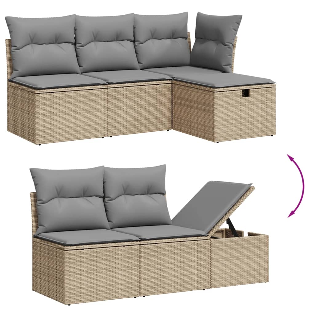 5 Piece Garden Sofa Set with Cushions Beige Poly Rattan
