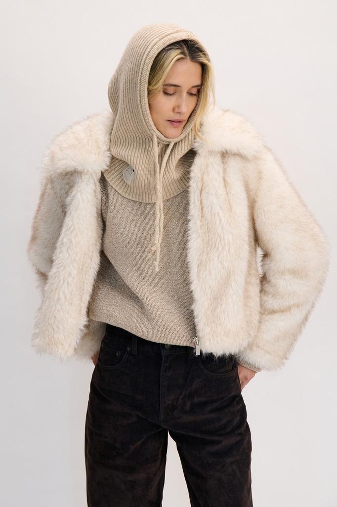 Balaclava woolen ribbed weave beige
