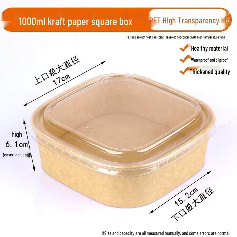 Jundingying 1000 Kraft Disposable Square Food Boxes with Lids