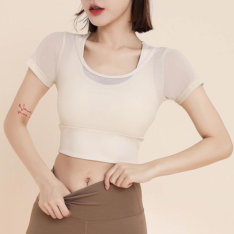 

Женская сетчатая одежда для йоги из двух частей с коротким рукавом, для работы, с красивой открытой спиной, спортивная одежда для фитнеса, футболка 2XL белый