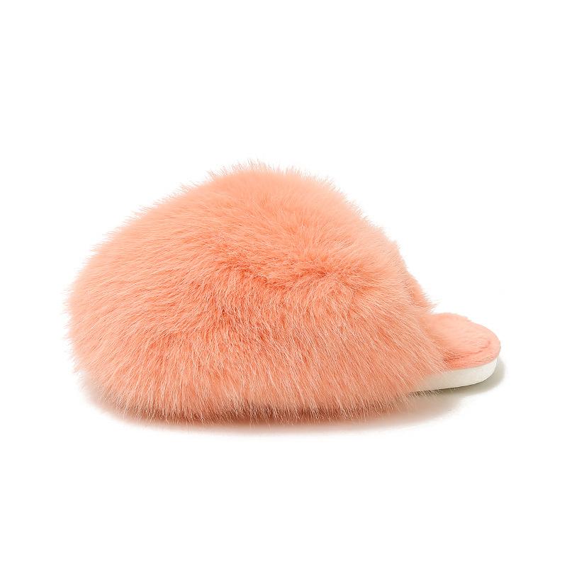 Korean Style Faux Fur Slippers with Non-Slip Rubber Sole
