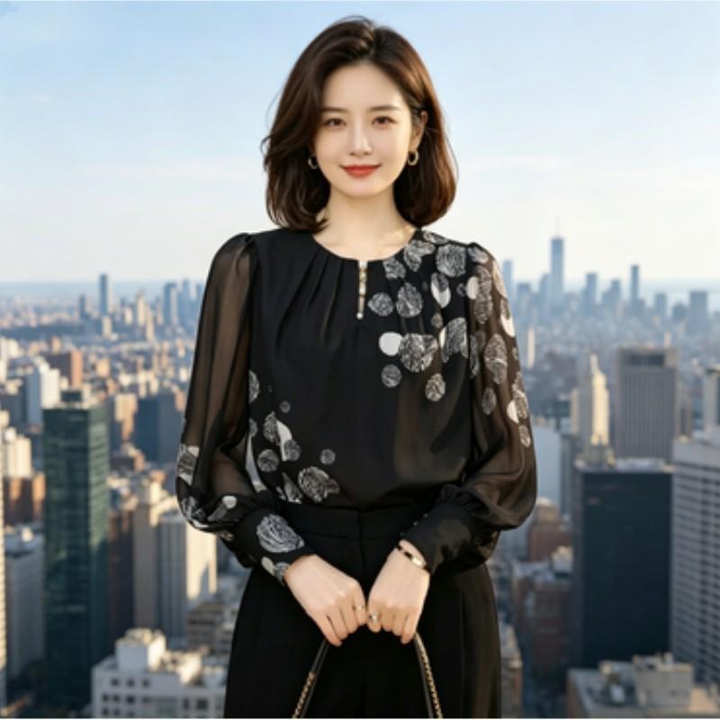 Women's Spring/Summer Plus Size Lightweight Blouse Elegant and Youthfu Floral Print Top