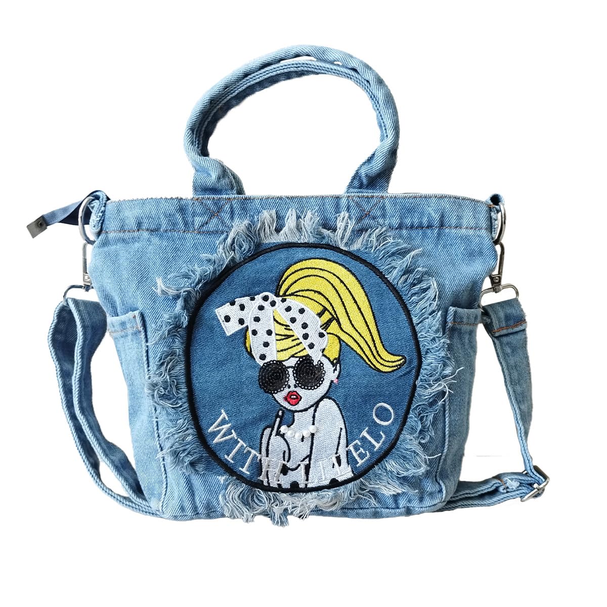 

Shoulder Bag Mini 2way Bag Small Crossbody Lightweight Handbag Tote Bag Denim Light [DIVA Rose] Women s (3Cute Girl Blue)