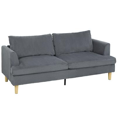 3-Seater Sofa Upholstered In Corduroy Thick Spring Padding Wide Seat 2 Pillows 188x80x86 Cm Dark Gray