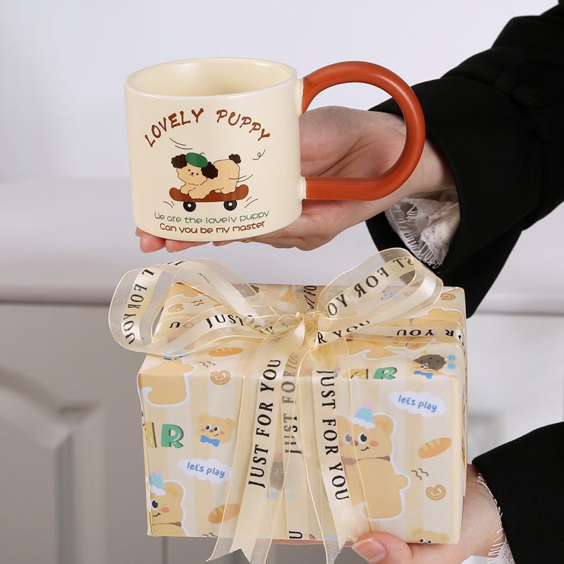 Ceramic Mug Wide Handle Couple Coffee Cup Cute Animal Opening Event Gift Breakfast Cup