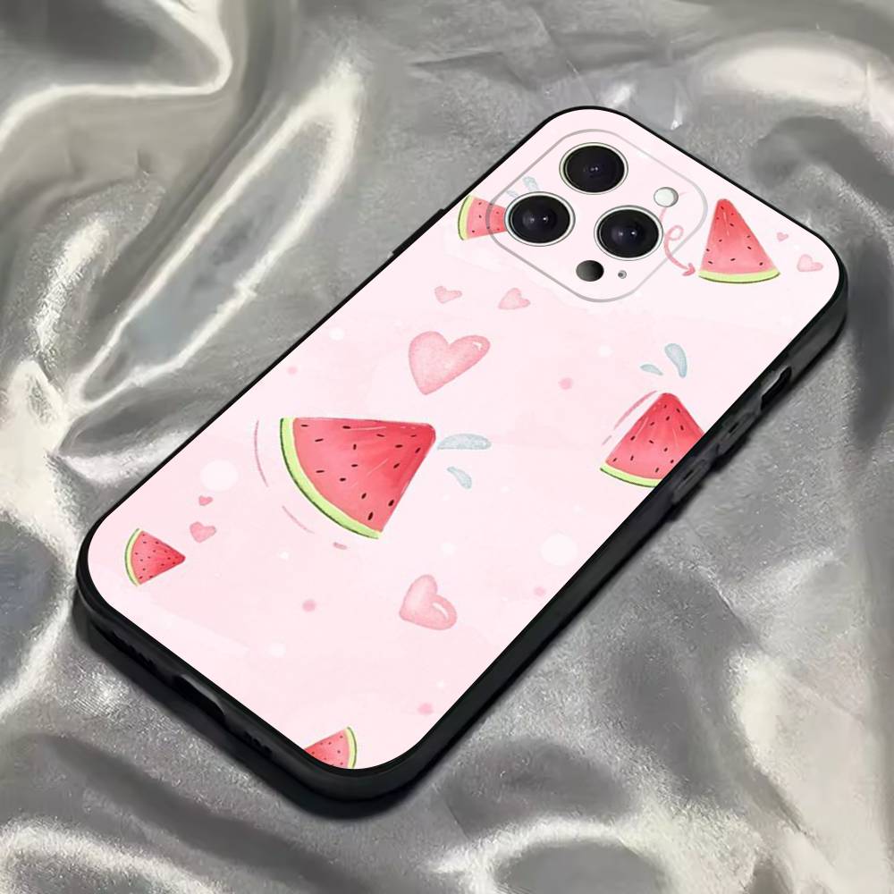Watermelon Art Phone Case For iPhone 16,15,14,13,12,11,Pro,Max,Plus,X,XS,SE4,E,Mini,Soft Black Case