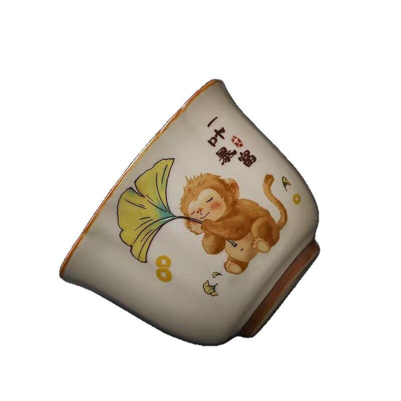 One Leaf Rich Teacup Beige Ru Kiln Master Cup Kung Fu Tea Set High-End Tea Cup Drinking Bowl Ceramic Tea Cup