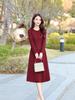 2026 Spring Korean Style Slim Fit Faux Two-Piece Dress - Elegant Round Neck Midi for Women