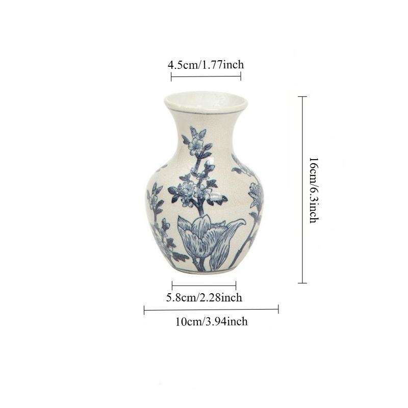 Vintage Blue and White Porcelain Ceramic Vase Ornament Desktop Hydroponic Flower Ware,home Living Room Foyer Ceramic Decorations