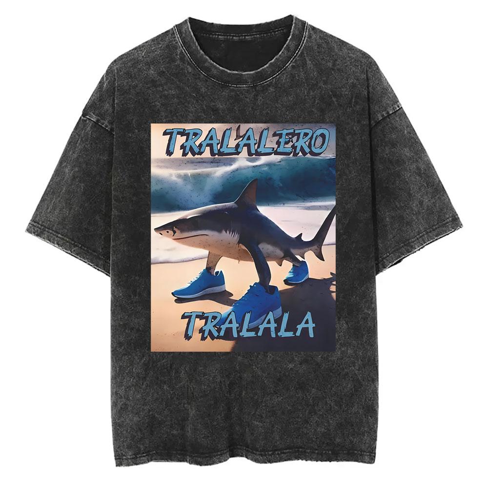 Yk Tshirt Men New In Top Tees Mens TShirt Vintage Washed Bombardiro Crocodilo T Shirt Funny Plane Bomber Crocodile Meme