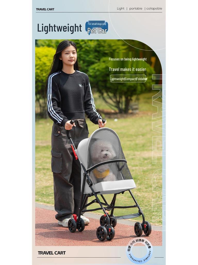 Leichter faltbarer Haustierkinderwagen für kleine Hunde und Katzen, mit Sonnenschirm und Funktion für Spaziergänge im Freien