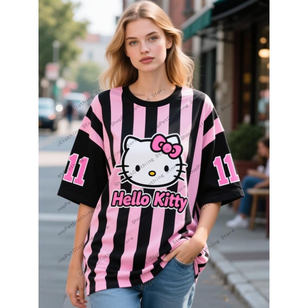 

Hello Kitty Pink Black Street Tee Womens Spring Summer Cute Casual Trendy Top Fashion Sweet Cool Comfortable Ladies TShirt XXS