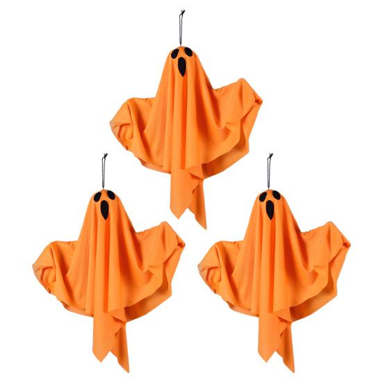 3 ks Halloweenských závěsných duchů 19,6" LED svítících venkovních létajících bílých duchů pro dekoraci předzahrádky, terasy, trávníku, zahrady, párty