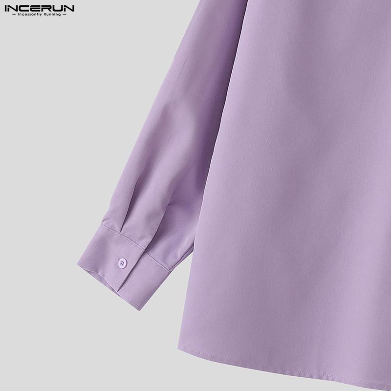 INCERUN Oversized Men Casual Loose Striped Print Patchwork Long Sleeve Shirts Tops