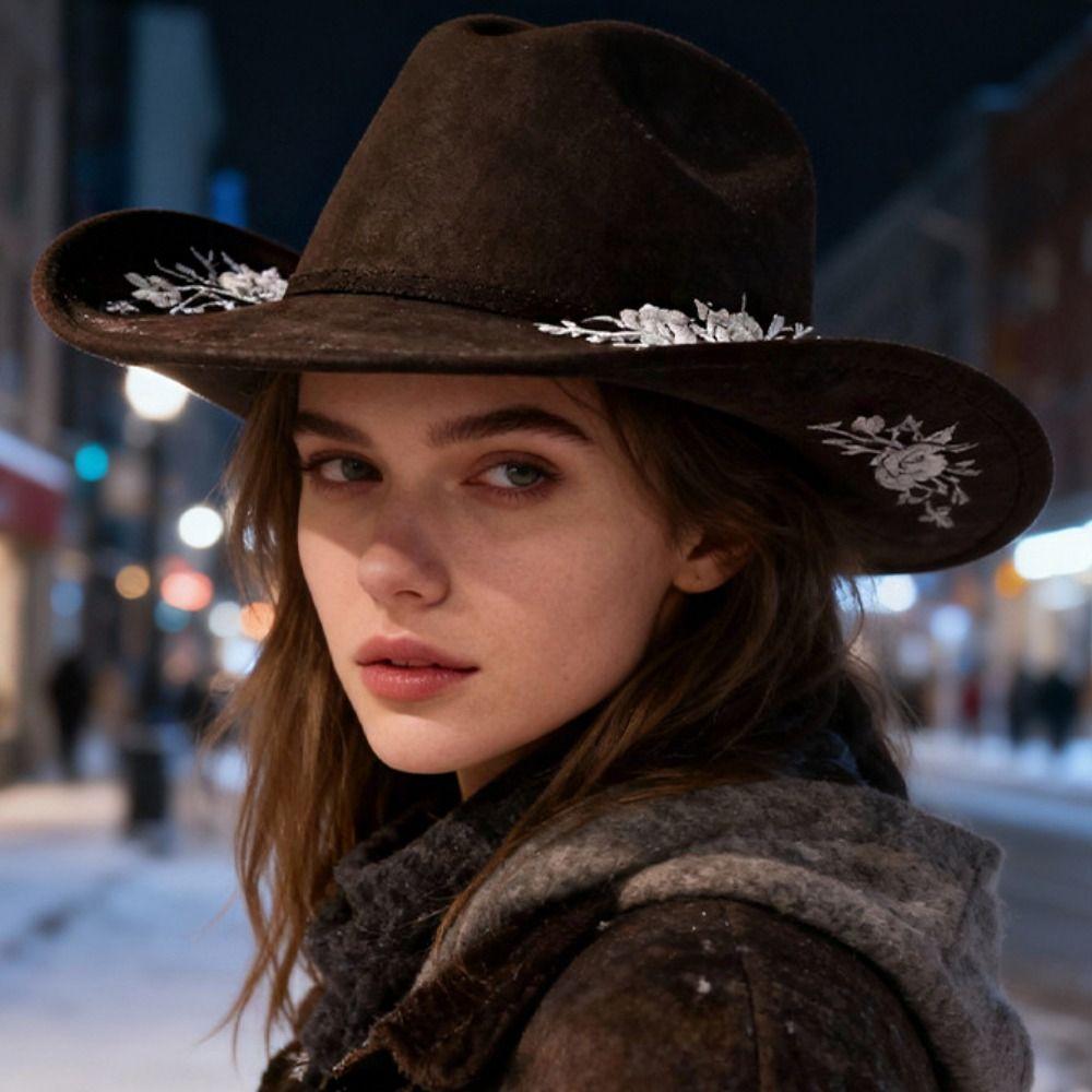 Stickerei Blumen Dekoration Wollmützen Formeller Anlass Fedora Hut Herren Damen