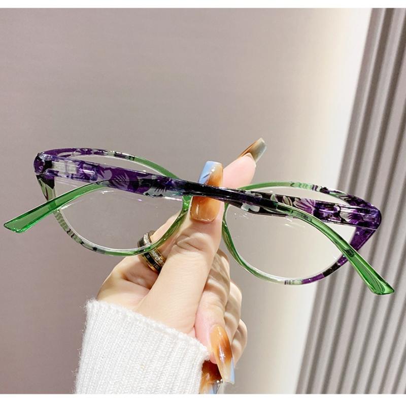 Retro Cat-Eye Reading Glasses Men'S And Women'S Luxury Floral Print Frame Presbyopia Glasses Hd Anti-Blue Light Glasses