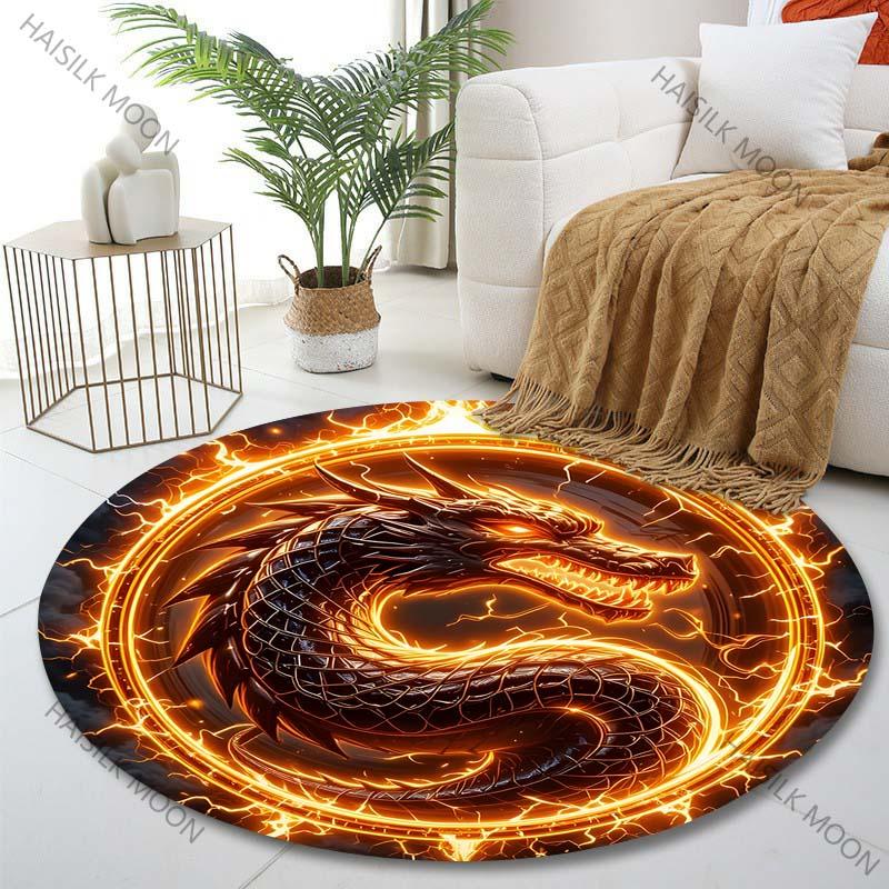 

Multiple sizes Fiery dragon encircled by lightning Print Round Carpet Living Room Bedroom Table Chair Sofa Decorative Carpet Diameter -60cm