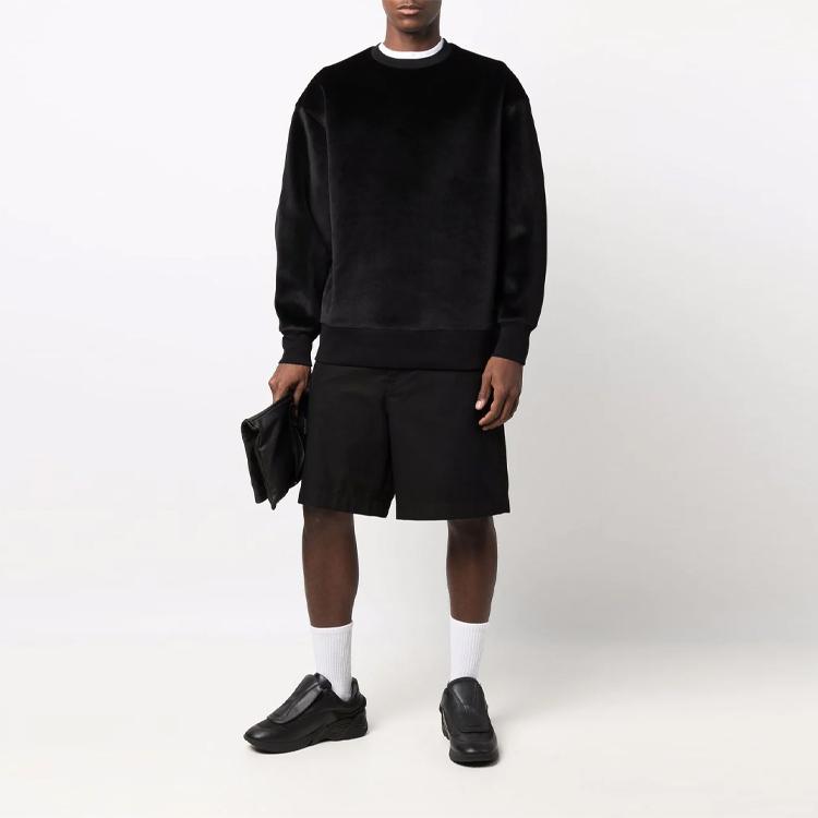 Y-3 FW21 Logo Velvet Solid Color Crewneck Sweatshirt Unisex Sweatshirt Black HB3339