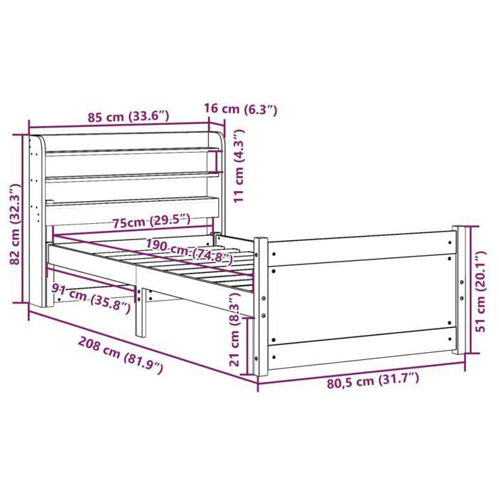 VidaXL Bed Frame with Headboard 75x190 Cm Solid Pine Wood, Bed, Solid Wood Bed Frame, Bedroom Furniture At 3306746
