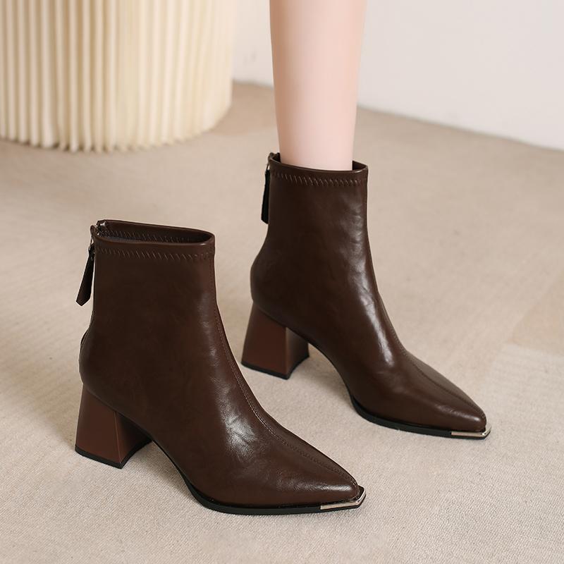 Thick Heel Pointed Toe Women Ankle Boots Autumn Winter Keep Warm Shoes Street Style Banquet Party Short 2025 New