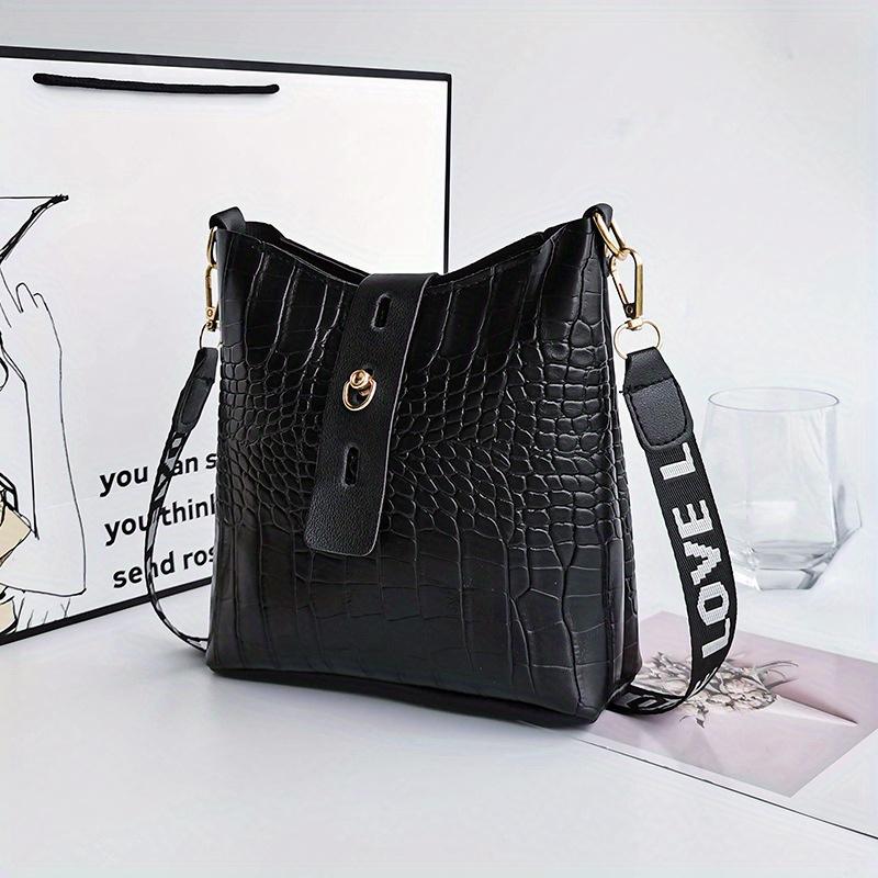 Women's PU Crocodile-Embossed Shoulder Bag Large Capacity Small Square Crossbody Purse Women's Cute Crossbody Bag