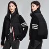 Cotton clothes women's short autumn and winter new stand-up collar loose splicing knitted loose casual jacket jacket cotton-padded clothes