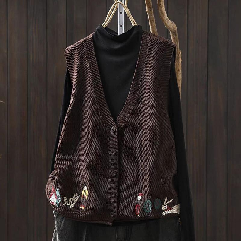 

Жилет для женщин Хлопок Осень Зима Топы Вязаный свитер Жилет Оверсайз Пуховый Повседневный V-образный вырез Жилет XXXL зелёный