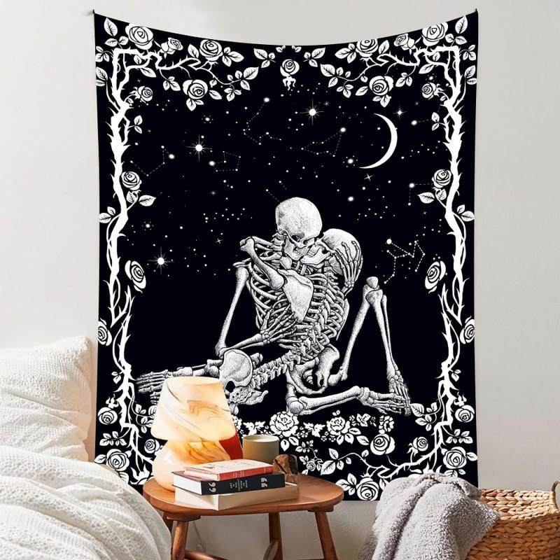 Boho Chic Wall Tapestry With Moon Phase Floral Starry Sky Design Bedroom Yoga Studio Decor