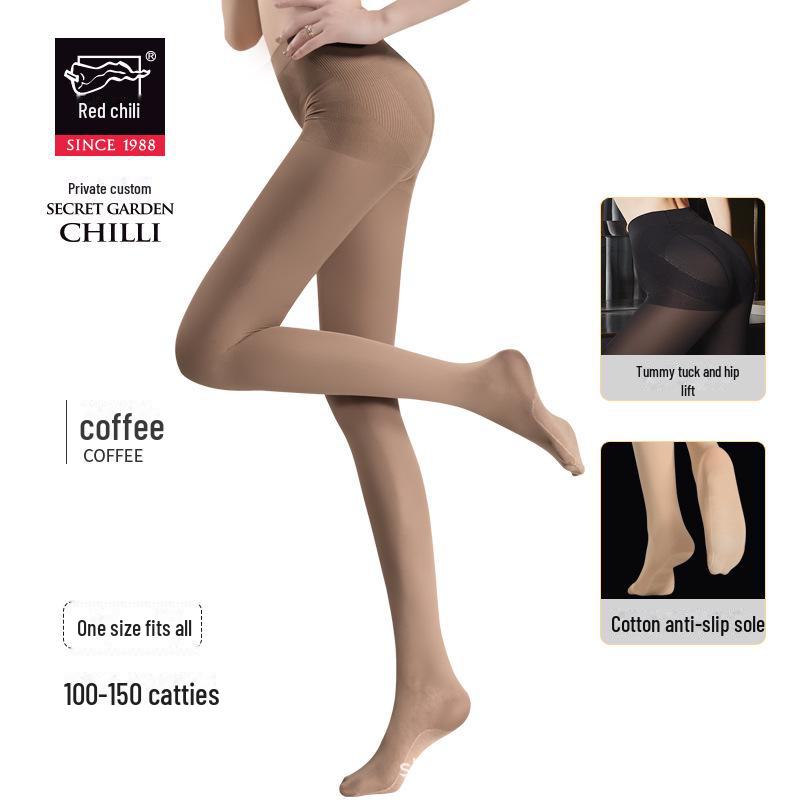 Red Pepper Velvet 120D Women's Pantyhose - Soft, Abdomen Lifting, Hip Shaping, Non-Slip Leg Design.