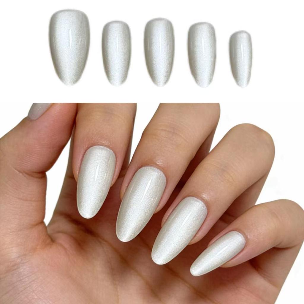 Flashy Almond Cat Eye Wearable Nails Collection - High-End Whitening Manicure for Summer