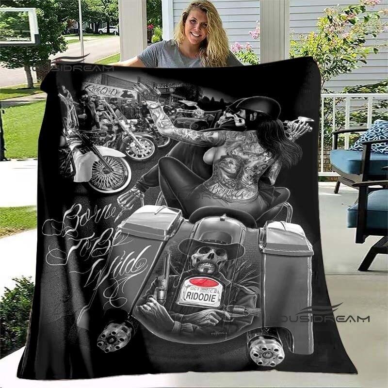 Deka na motorku Skeleton Ride or Die Skull Flanelová načechraná plyšová deka, dárky pro přátele, prostěradlo Sofa Travel Camping Deka
