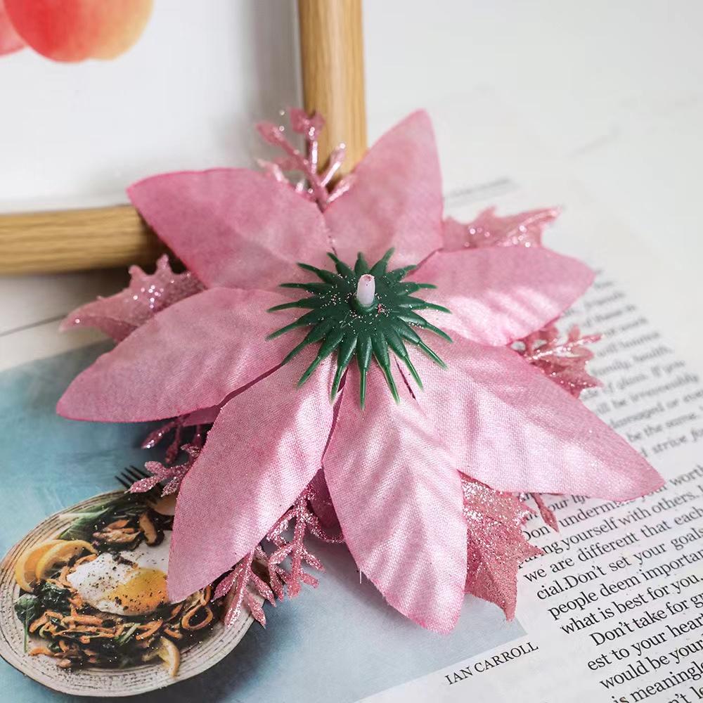 1~20Pcs Glitter Pink Christmas Flowers Xmas Tree 14cm Artifical Flower Ornaments 2025 Christmas Decoration For Home New Year