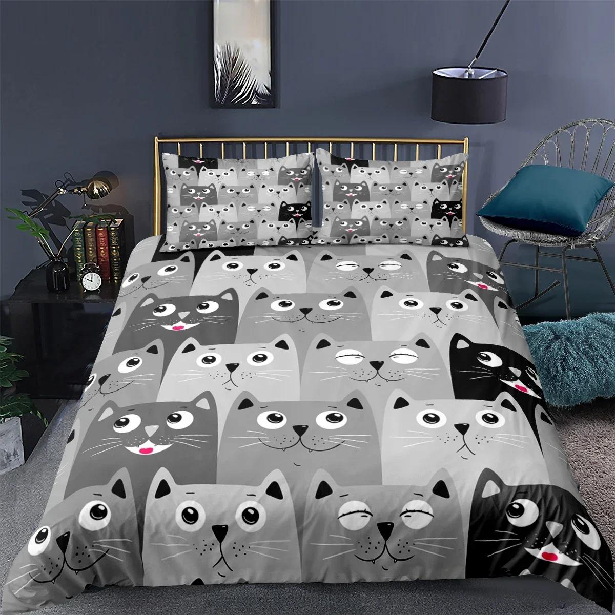 

Cartoon Cat Animal Print Bedding Set Single Twin Double Queen King Cal King Size Bed Linen Set 135x200cm