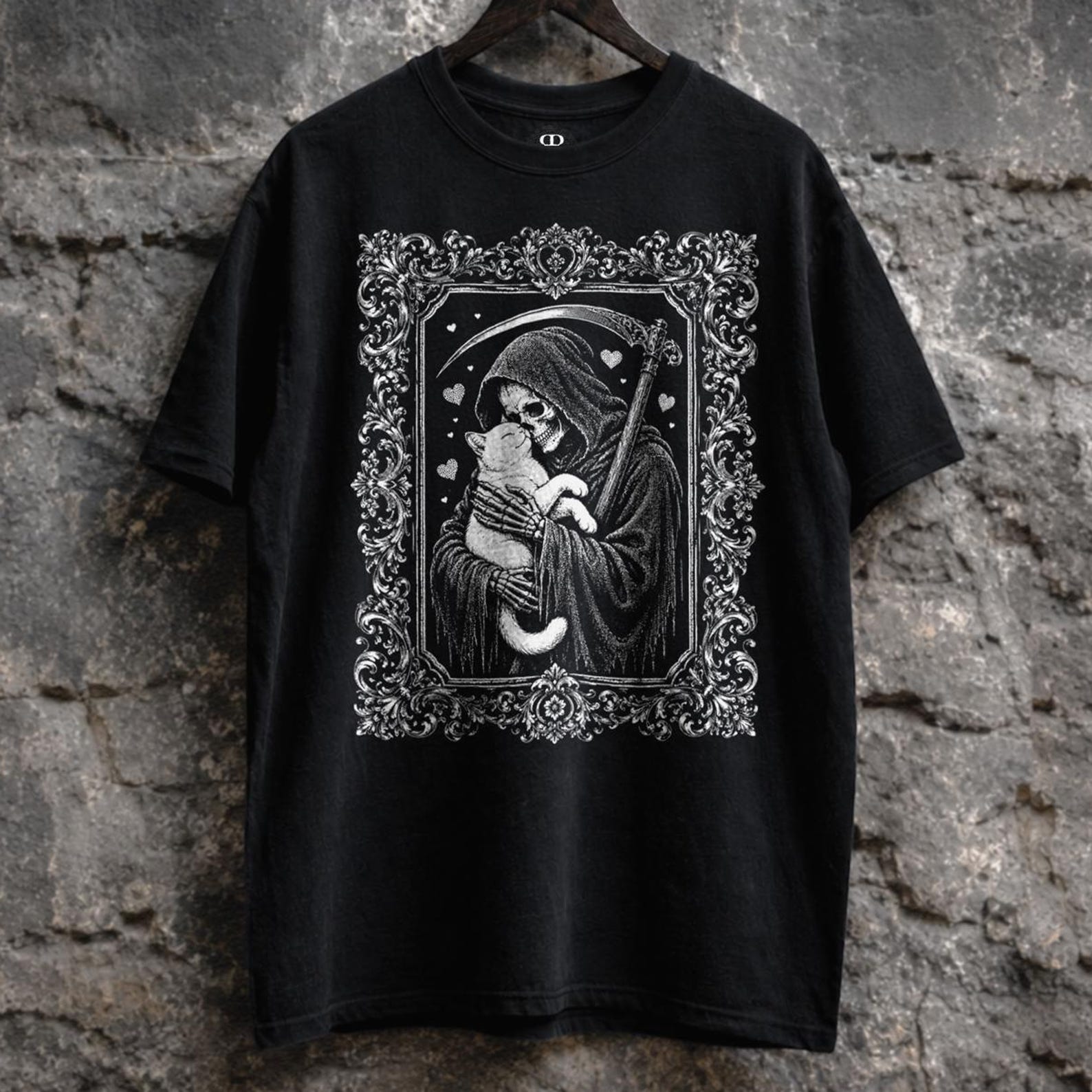 Grim Reaper Cat Shirt - Gothic Cat Lover, Memento Mori Graphic Tee S