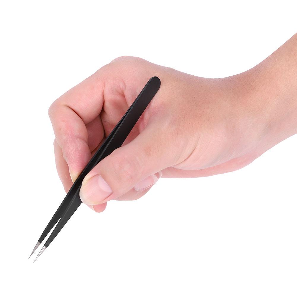 11Pcs Accuracy Tweezers Canvas Bag Set Stainless Steel Straight Ebow Anti Static Tool ESD(Tweezers