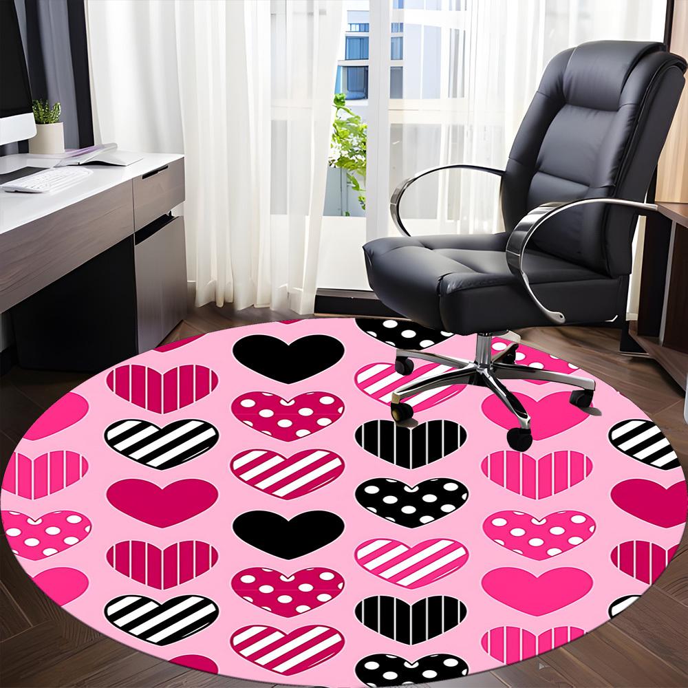 1pc Heart Pattern Office Round Rug, Non-slip, Soft and Durable Office Rug for Interior Decoration, Perfect for Office, Beautiful Decoration yy26032406