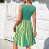 Women's Sleeveless Casual Vacation Loose Swing Geometric Button Midi Dress With Pockets